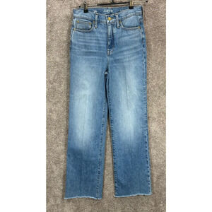 J Crew Jeans Womens 26 Blue Actual 27X31 Slim Wide Leg Hi Rise Raw Hem